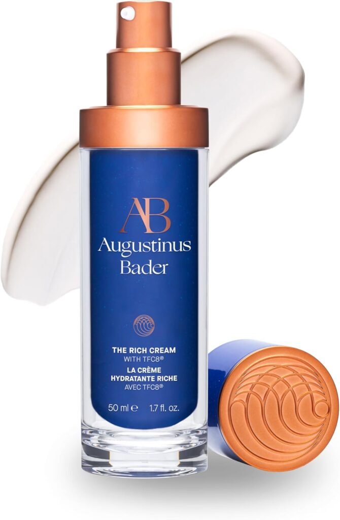 Augustinus Bader The Rich Cream luxury moisturizer bottle featured in an Augustinus Bader Review.