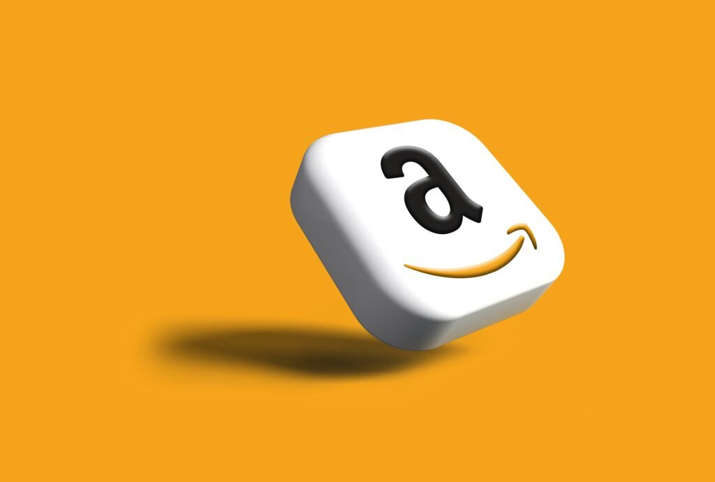 Amazon app icon with the signature smile logo on a yellow background.